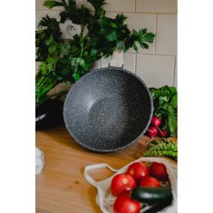 KONDELA Wok ponev s površino proti prijemanju Karote 30 cm - marmor