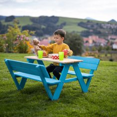 KONDELA Lesena otroška vrtna garnitura Abalo - modra / naravna