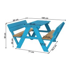 KONDELA Lesena otroška vrtna garnitura Abalo - modra / naravna