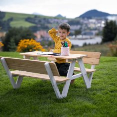 KONDELA Lesena otroška vrtna garnitura Abalo - bela / naravna