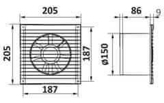 AKVAVENT A 6S C, A 6S C, A 6S C, Kopalniški ventilator s mrežo proti komarjem in povratno loputo D 150