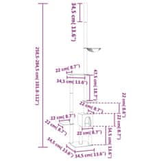 Vidaxl Mačje drevo od tal do stropa svetlo sivo 258,5-284,5 cm