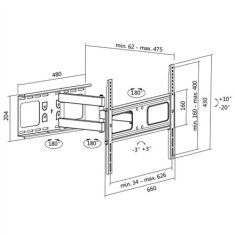 LogiLink Logilink BP0028 Stenski nosilec televizorja, 37"-70", nagib +10°-20°,zasuk +-90°, 475 mm Logilink | Stenski nosilec | 37-70 " | Največja teža (zmogljivost) 50 kg | Črna