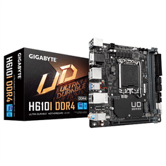 Gigabyte Gigabyte | H610I DDR4 1.0 M/B | Družina procesorjev Intel | Procesorska vtičnica LGA1700 | DDR4 DIMM | Pomnilniške reže 2 | Podprti vmesniki za trdi disk SATA, M.2 | Število priključkov SATA 4 | Chips