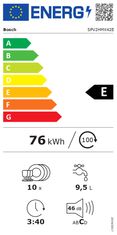 Bosch Bosch | Pomivalni stroj | SPV2HMX42E | Vgradni | Širina 45 cm | Število nastavitev 10 | Število programov 5 | Razred energetske učinkovitosti E | Zaslon | Bela