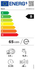 Bosch Bosch | Pomivalni stroj | SMV4EMX71S | Vgradni | Širina 60 cm | Število nastavkov 14 | Število programov 6 | Razred energijske učinkovitosti B | Zaslon | Funkcija AquaStop | Bela