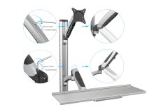 Digitus Digitus | Stenska montaža | Delovno mesto | Nastavljiva višina, nagib, vrtenje | 27" | Največja teža (nosilnost) 6 kg | Srebrna