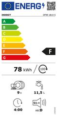 Indesit INDESIT | Pomivalni stroj | DF9E 1B10 S | Prostostoječi | Širina 45 cm | Število nastavitev 9 | Število programov 6 | Razred energetske učinkovitosti F | Srebrna