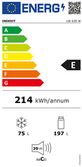 Indesit INDESIT | Hladilnik | LI6 S2E W | Razred energetske učinkovitosti E | Prostostoječi | Kombinirani | Višina 158,8 cm | Neto zmogljivost hladilnika 197 L | Neto zmogljivost zamrzovalnika 75 L | 39 dB | 