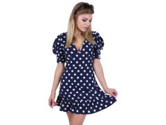 PARISIAN Temno modra mini obleka s pikicami in napihnjenimi rokavi Parisian S