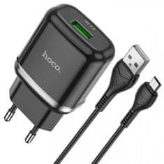 Pametni hišni polnilec N3 18W z 3.0 QC USB vtičem in s polnilnim kablom MicroUSB črn