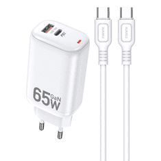 Adapter hišni polnilec 220V Gun Quick Charge 65W vhod 1x USB A in 1x Type C - s kablom Type C - Type C 3.0 bel