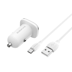 Avtopolnilec 18W BZ12A USB-A QC 3.0 s kablom Type C 1m - bel