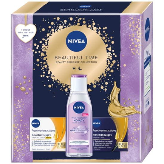 shumee Set pomirjujoče micelarne vode Beautiful Time 200 ml + dnevna krema 55+ 50 ml + nočna krema 55+ 50 ml