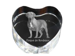 Artdog Dogue de Bordeaux, francoski mastif, bordojski pes - fotografija psa v kristalu, kristalno srce, edinstven okvir za fotografijo znamke Art-Dog