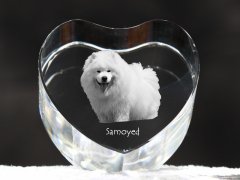 Artdog Samojed, Bjelkier, Samoiedskaya Sobaka - fotografija psa v kristalu, kristalno srce, unikaten foto okvir znamke Art-Dog