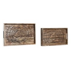 DKD Home Decor Komplet pladnjev DKD Home Decor 2 kosov Rjava Temno rjava Mangov les (2 kosov)