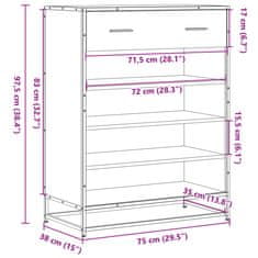 Vidaxl Omarica za čevlje dimljen hrast 75x38x97,5cm inž. les in kovina