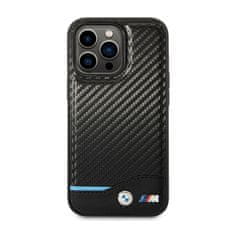 Bmw BMW Leather Carbon Blue Line MagSafe - ohišje za iPhone 14 Pro Max (črno)