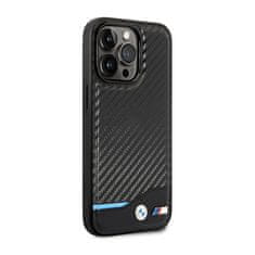 Bmw BMW Leather Carbon Blue Line MagSafe - ohišje za iPhone 14 Pro Max (črno)