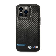 Bmw BMW Leather Carbon Blue Line MagSafe - ohišje za iPhone 14 Pro (črno)