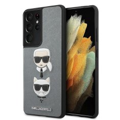 Karl Lagerfeld Karl Lagerfeld Saffiano Karl &amp; Choupette Heads - Ovitek za Samsung Galaxy S21 Ultra (srebrn)