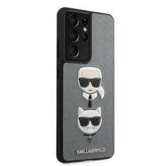 Karl Lagerfeld Karl Lagerfeld Saffiano Karl &amp; Choupette Heads - Ovitek za Samsung Galaxy S21 Ultra (srebrn)