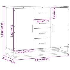 Vidaxl Komoda dimljeni hrast 92x35x76 cm konstruiran les