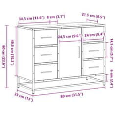 Vidaxl Kopalniška omarica za umivalnik dim. hrast 80x33x60 cm inž. les