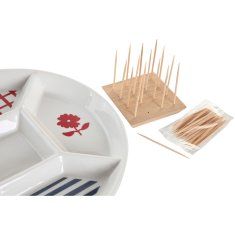 DKD Home Decor Set za Aperitiv DKD Home Decor 23,5 x 23,5 x 7 cm Rdeča Modra Bela Gres Sredozemsko Hiše