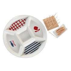 DKD Home Decor Set za Aperitiv DKD Home Decor 23,5 x 23,5 x 7 cm Rdeča Modra Bela Gres Sredozemsko Hiše