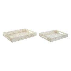 DKD Home Decor Komplet pladnjev DKD Home Decor Bela Bambus Biserovina 40 x 30 x 5 cm (2 kosov)