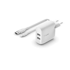 Belkin Stenski Polnilec + MFI Certified Lightning Kabel Belkin WCD001VF1MWH Bela 24 W