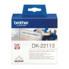 Brother Laminiran trak za etiketirne stroje Brother DK-22113 62 mm x 15,24 m Črna/Prozorno