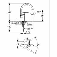 Grohe Kitchen Tap Grohe Wave Cosmopolitan - 32449001 C oblika Kovina