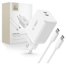 Tech-protect NC45W GaN polnilnik 2x USB-C 45W + kabel USB-C, bela