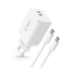 Tech-protect NC45W GaN polnilnik 2x USB-C 45W + kabel USB-C, bela