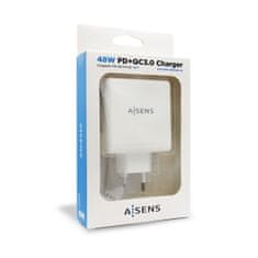 Aisens USB stenski polnilnik Aisens ASCH-2PD30QC-W Bela 48 W USB-C (1 kosov)