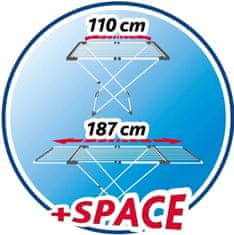 Vileda Sušilnik oblačil Vileda Surprise z aluminijasto konstrukcijo, zložljiv, 20 m sušilnega prostora, kolesa za enostavno premikanje.