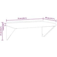 Vidaxl Stenska polica 75x45x31 cm srebrna nerjaveče jeklo