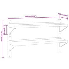 Vidaxl Stenska polica 2-nadstropna 100x23,5x60 cm srebrna nerj. jeklo