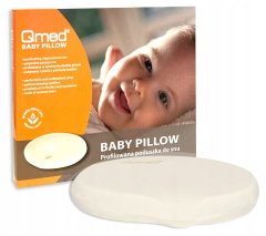 Qmed Pravilna ortopedska blazina za dojenčke - QMED BABY PILLOW, bela, 30 mm debela, primerna za dojenčke do 6 mesecev, iz kakovostne pene z gostoto 35 kg/m³.