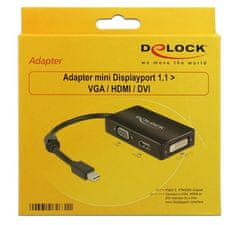 Delock DeLOCK 0.16m Mini DisplayPort na VGA, HDMI in DVI adapter - Močen črn kabel za prenose z ločljivostjo do 1920 x 1200 pikslov