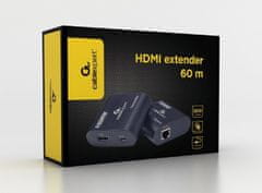 Gembird Podaljšanje AV signala Gembird DEX-HDMI-03, črna, do 60m, 1080p, struktura Cat6, HDMI 1.3, 3W, EDID podpira, kompaktna zasnova.