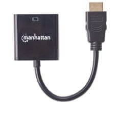 Manhattan HDMI na VGA pretvornik kabel Manhattan, 30 cm, 1080p, Moški do Ženski, z Micro-USB napajanjem, Črn, 3 leta garancije