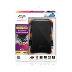 Silicon Power Zunanji trdi disk Silicon Power Armor A30, 2000 GB, črn, odporen na udarce, USB 3.2 Gen 1, združljiv z različnimi operacijskimi sistemi.