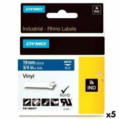 Dymo Laminiran trak za etiketirne stroje Dymo Rhino 19 mm x 5,5 m Modra Bela Vinil (5 kosov)