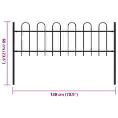Vidaxl Vrtna ograja z obročastimi vrhovi jeklo 1,7 m črna