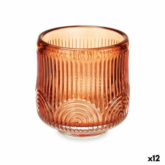 Gift Decor Stojalo za Sveče Črte Oranžna Kristal 7,5 x 7,8 x 7,5 cm (12 kosov)