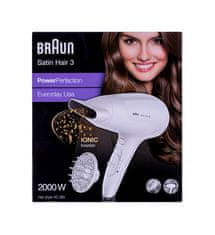 Braun Sušilec las Braun Satin Hair 3 HD 385, 2000 W, bel, 3 nastavitve toplote, 2 hitrosti, funkcija hladenega zraka, ionska tehnologija.